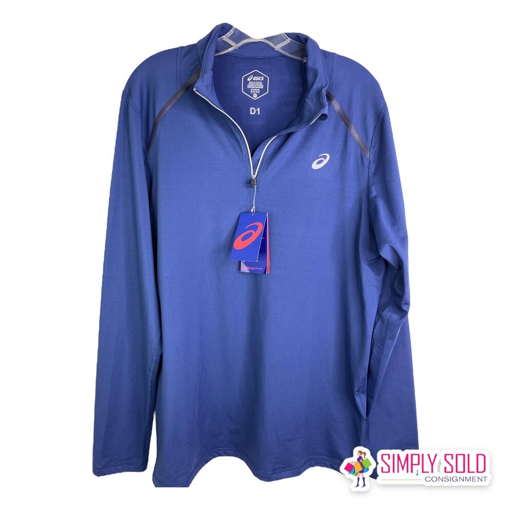 Asics Mens D1 Quarter Zip‎ Pullover Blue Long Sleeve Running Top 2031A855 Size M